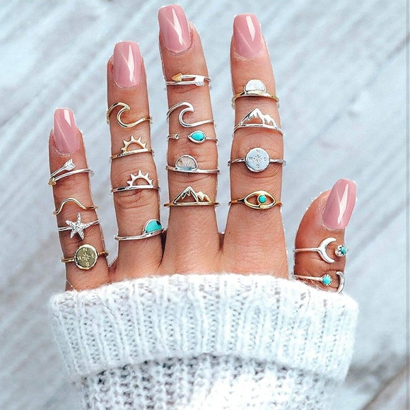 RETRO BOHO 19 Pc Knuckle Ring Set Stackable Midi Finger Rings ~ Cottage Whimsy - Picture 7 of 7